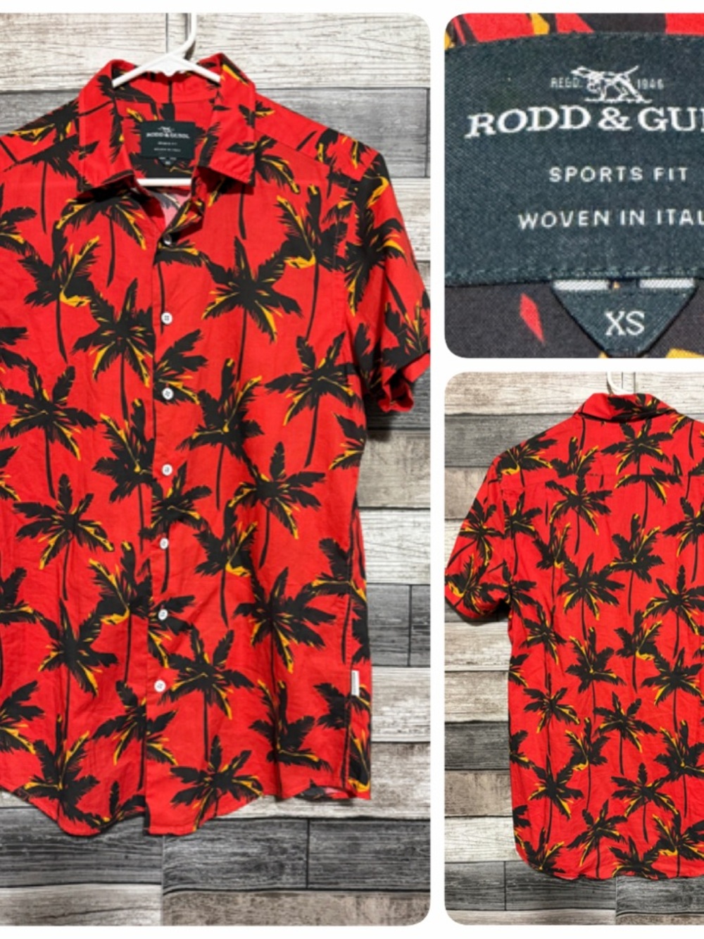 Rodd & Gunn Sports Fit Hawaiian Shirt Men XS Red Lightweight Button Up Palm Tree